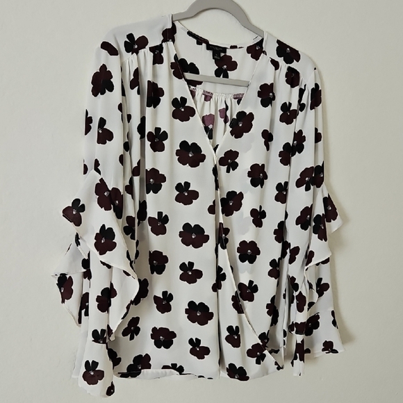 Ann Taylor White Blouse with Black Floral Pattern - Picture 1 of 5
